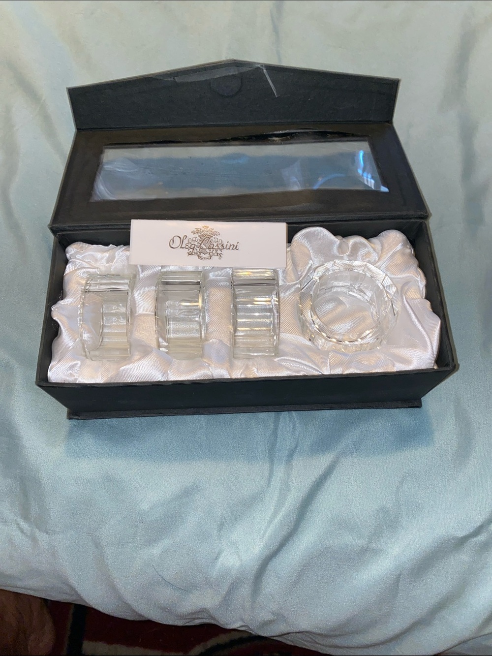 Oleg Cassini Clear Glass Condiment Set with Holder - Clear
